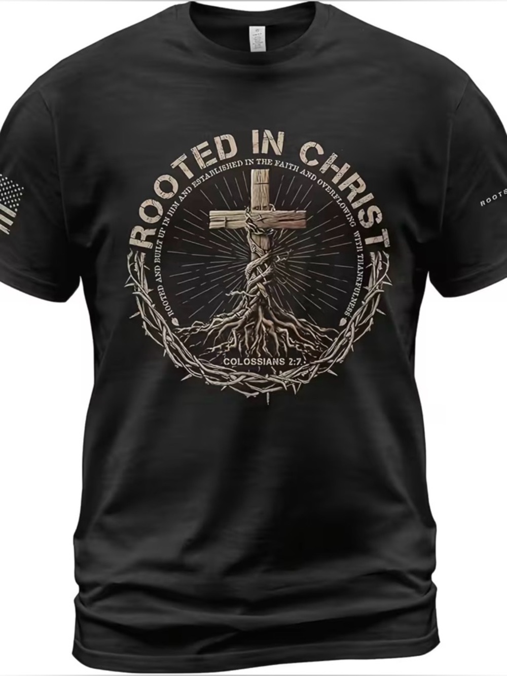 🆕 Rooted in Christ Graphic T-Shirt Men’s Cotton Tee Black Cross Shirt L–3XL - Picture 6 of 6